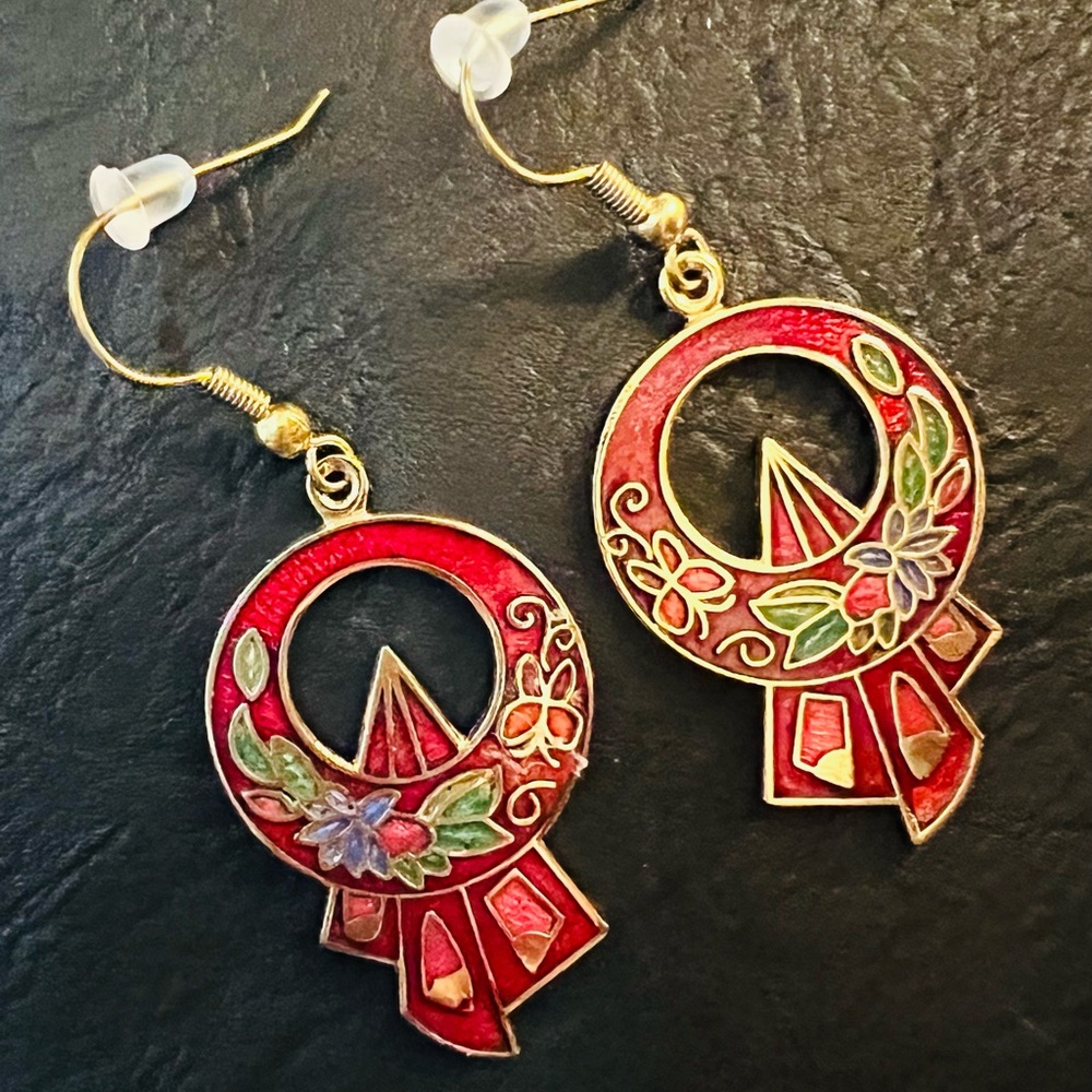 51. Vibrant Red and Gold Floral Earrings